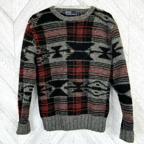 Vintage Polo Ralph Lauren Aztec Sweater Mens Small 100% Wool Pullover - Picture 1 of 4